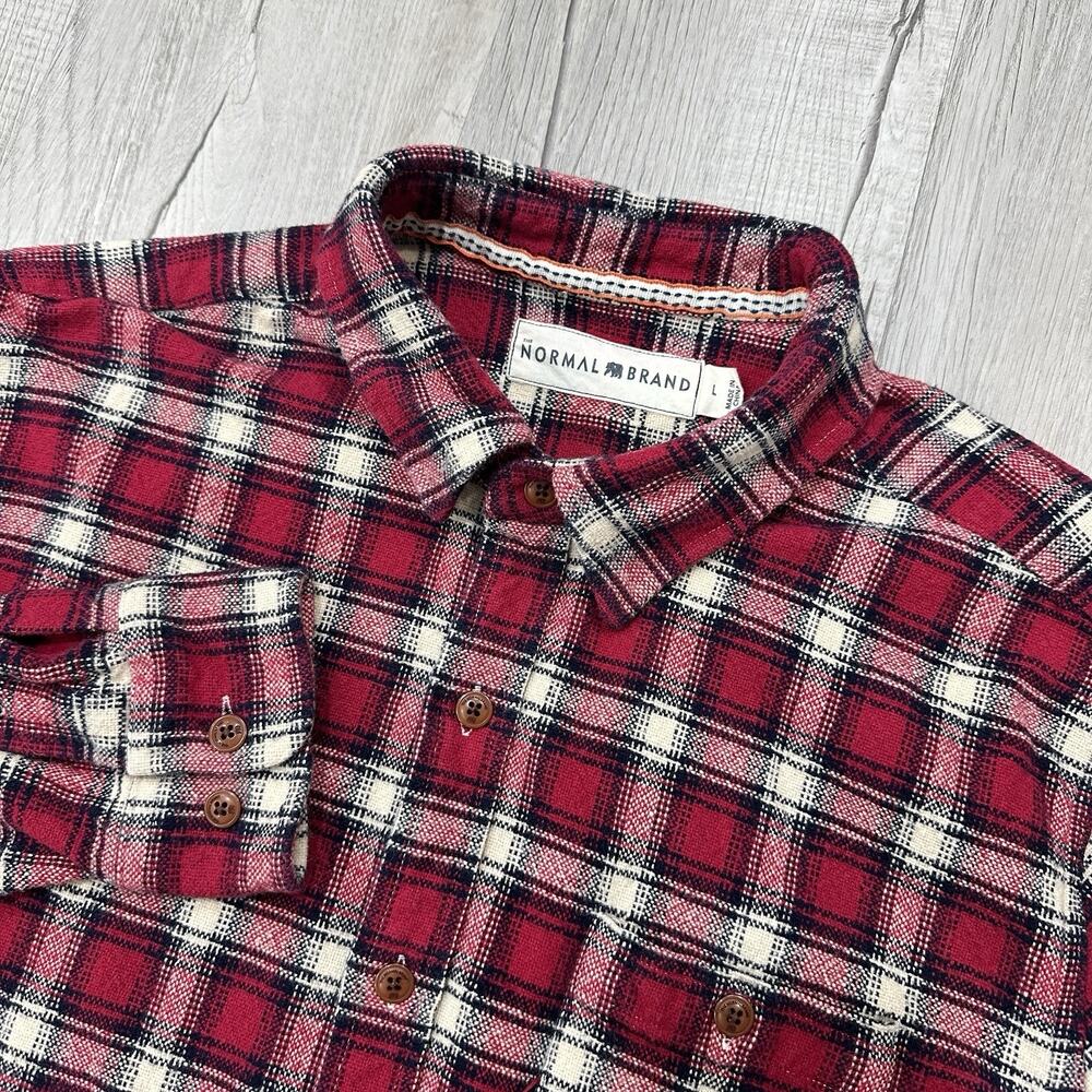 The Normal Brand Flannel Shirt Mens Large Red Plaid Long Sleeve Button Down
